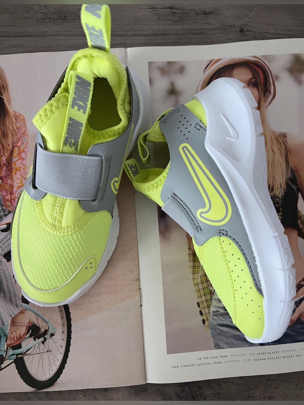 Nike Kids Neon Yellow and Gray Slip-On Athletic Sneakers